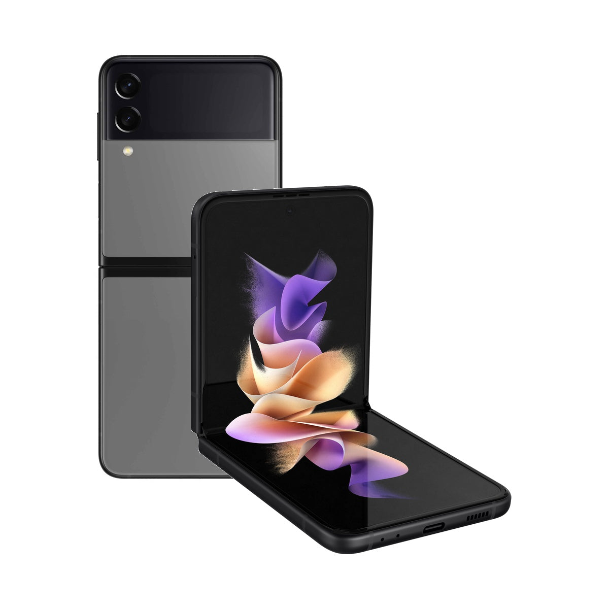 Samsung Galaxy Z Flip3 in Grey, front and rear view