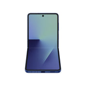 Samsung Galaxy Z Flip7 in Blue Shadow, half-open front view