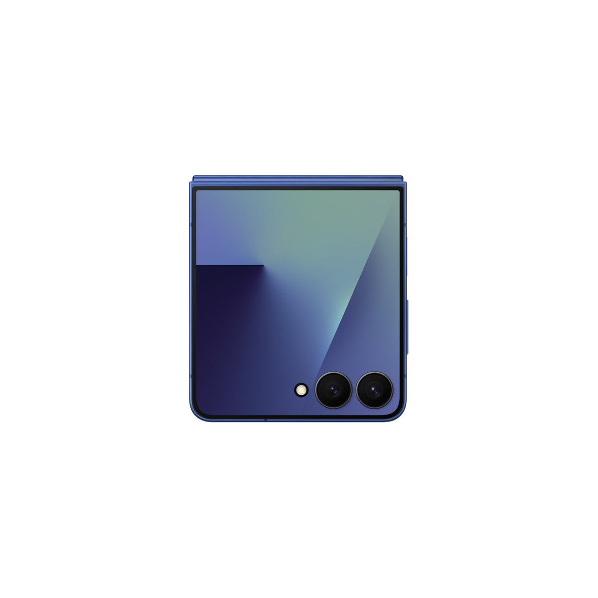 Samsung Galaxy Z Flip7 in Blue Shadow, folded cover screen