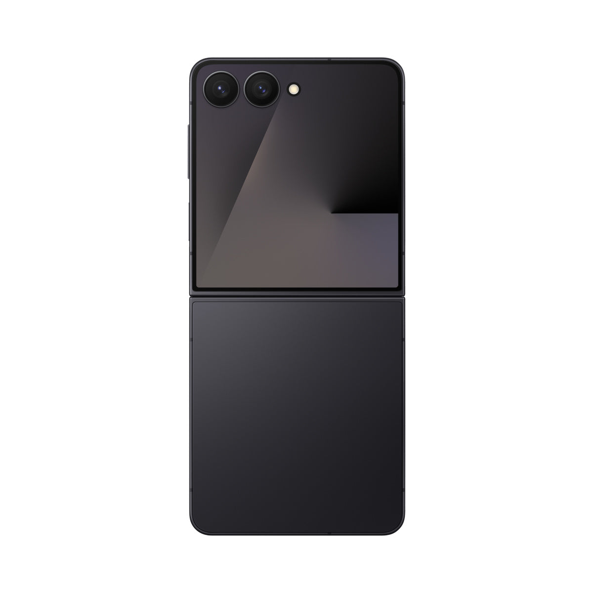 Samsung Galaxy Z Flip7 in Jetblack, unfolded rear and cover screen