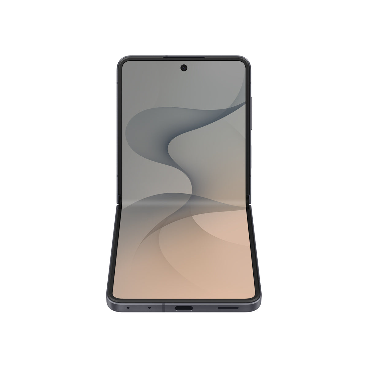 Samsung Galaxy Z Flip8 in Graphite, half-open front view