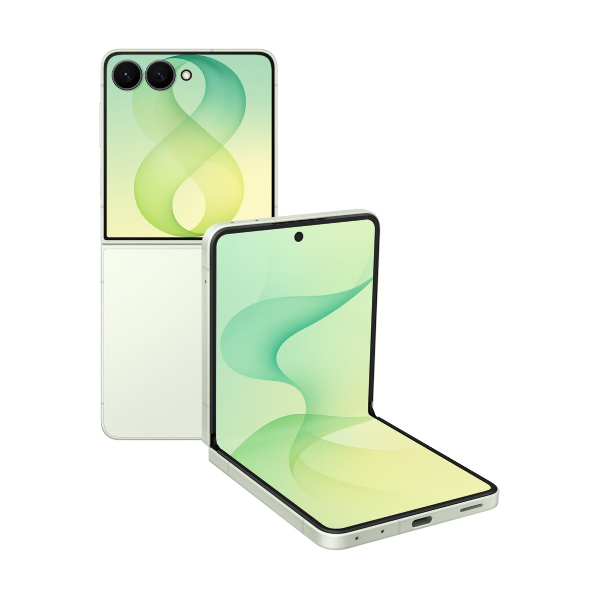 Samsung Galaxy Z Flip8 in Mint, front and rear view
