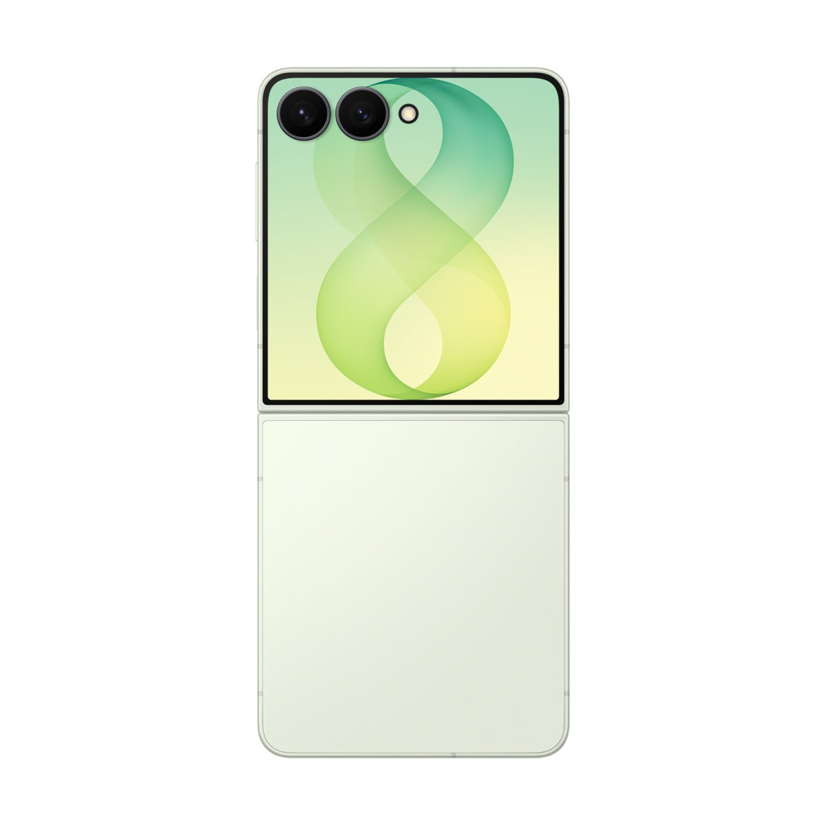 Samsung Galaxy Z Flip8 in Mint, unfolded rear and cover screen