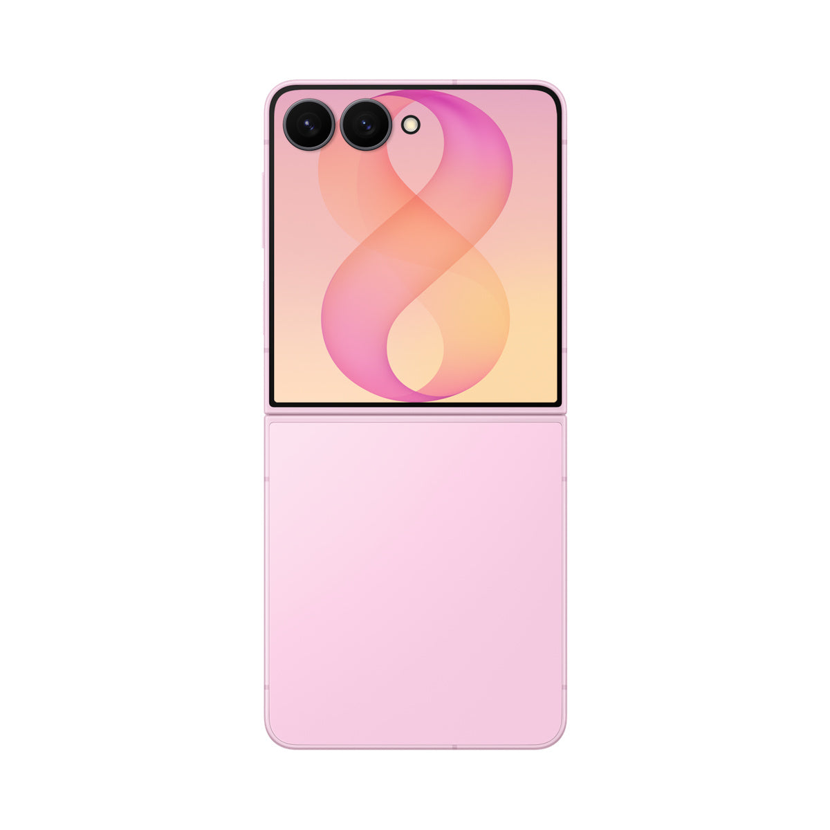 Samsung Galaxy Z Flip8 in Pink, unfolded rear and cover screen