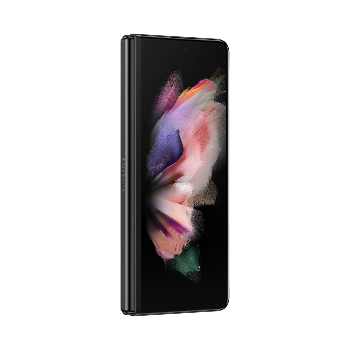Samsung Galaxy Z Fold3 in Phantom Black, angled front view