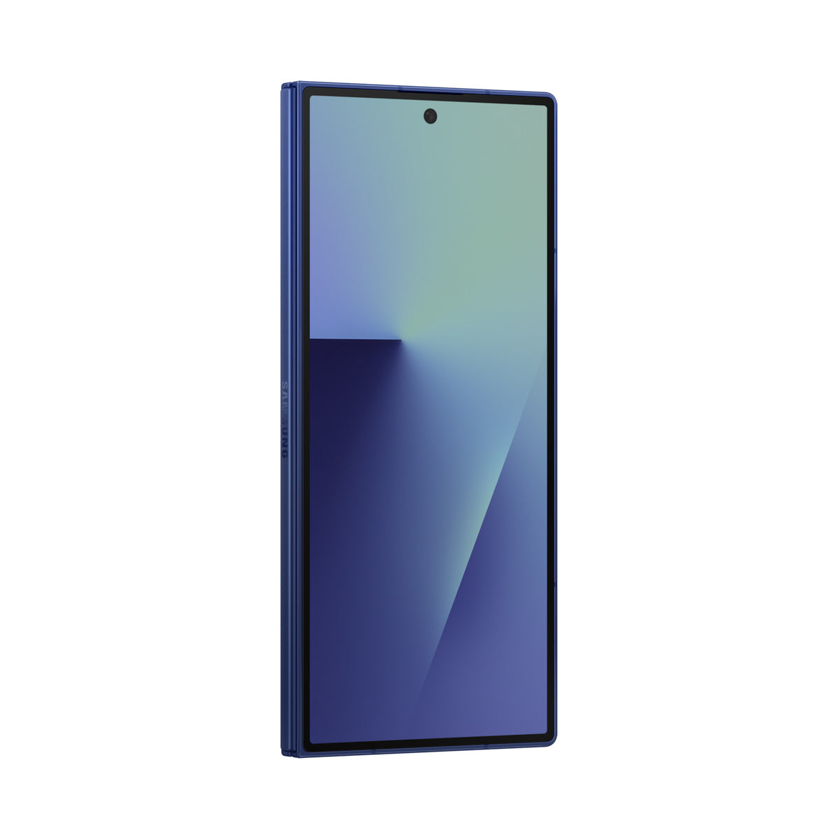 Samsung Galaxy Z Fold7 in Blue Shadow, angled cover screen