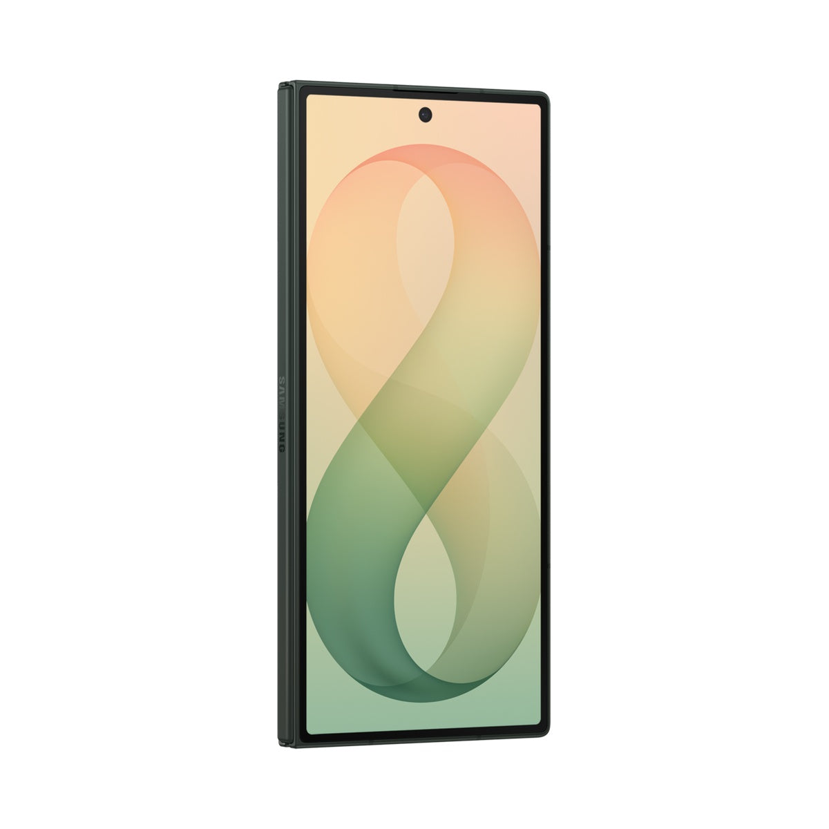 Samsung Galaxy Z Fold8 Ultra in Green Shadow, angled cover screen