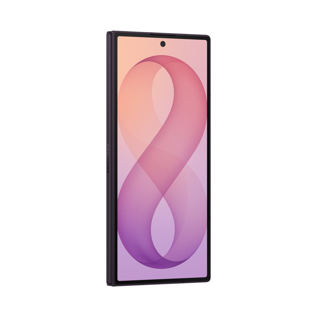 Samsung Galaxy Z Fold8 Ultra in Violet Shadow, angled cover screen